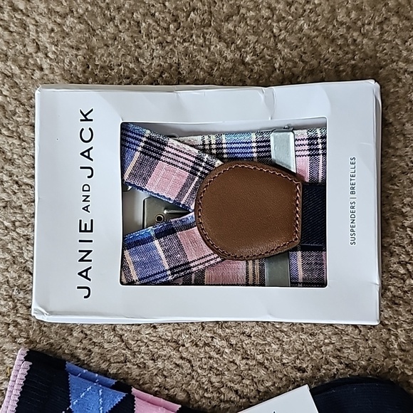 Janie and Jack plaid Suspenders and Matching Crew Socks 12-24M - Picture 2 of 6
